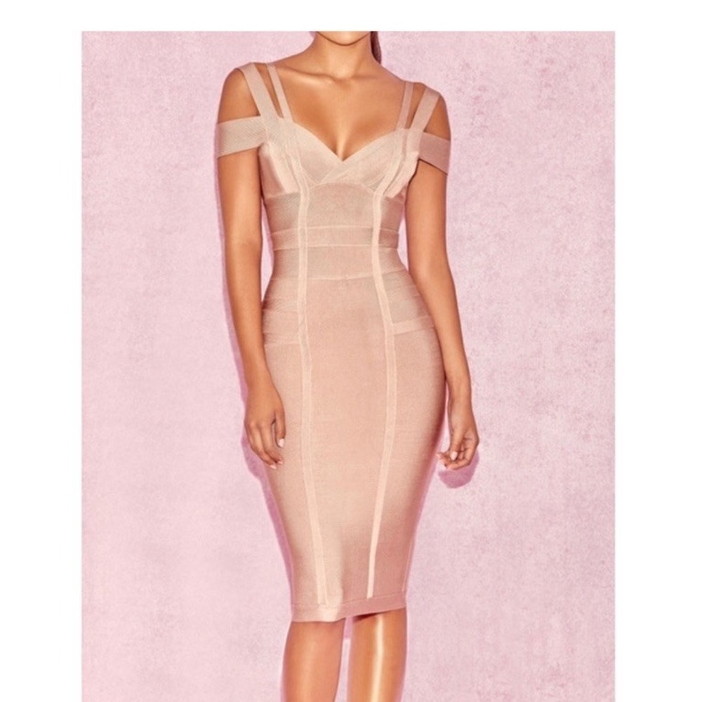 House of CB London Mimi Taupe Off Shoulder Bandage Dress.‎ Size S